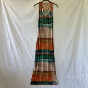 Haute Hippie Watercolor Multicolor Racerback Jersey Maxi Dress